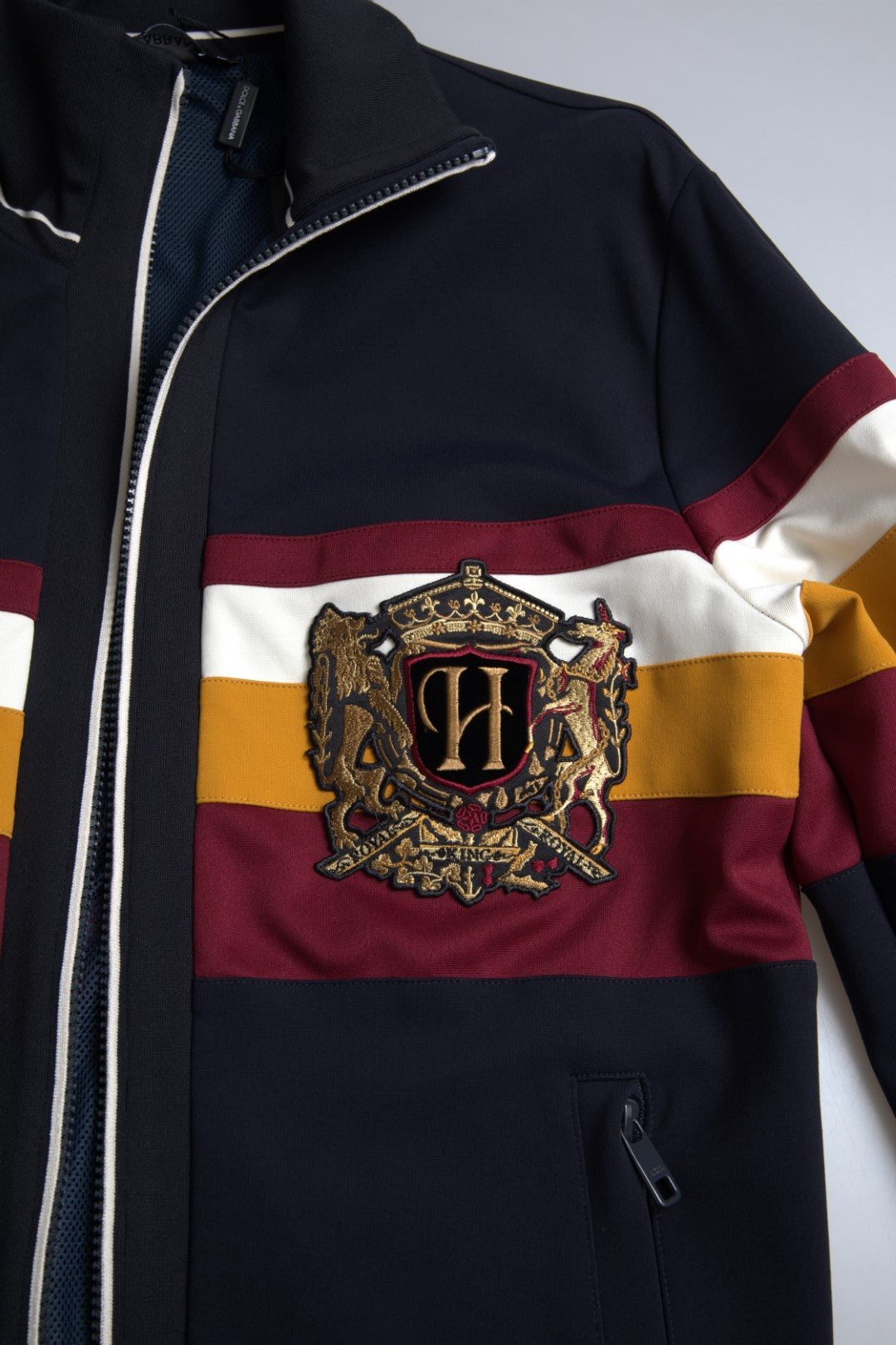 Dolce &amp; Gabbana Blauwe Cardigan Heraldische Trui met Volledige Ritssluiting
