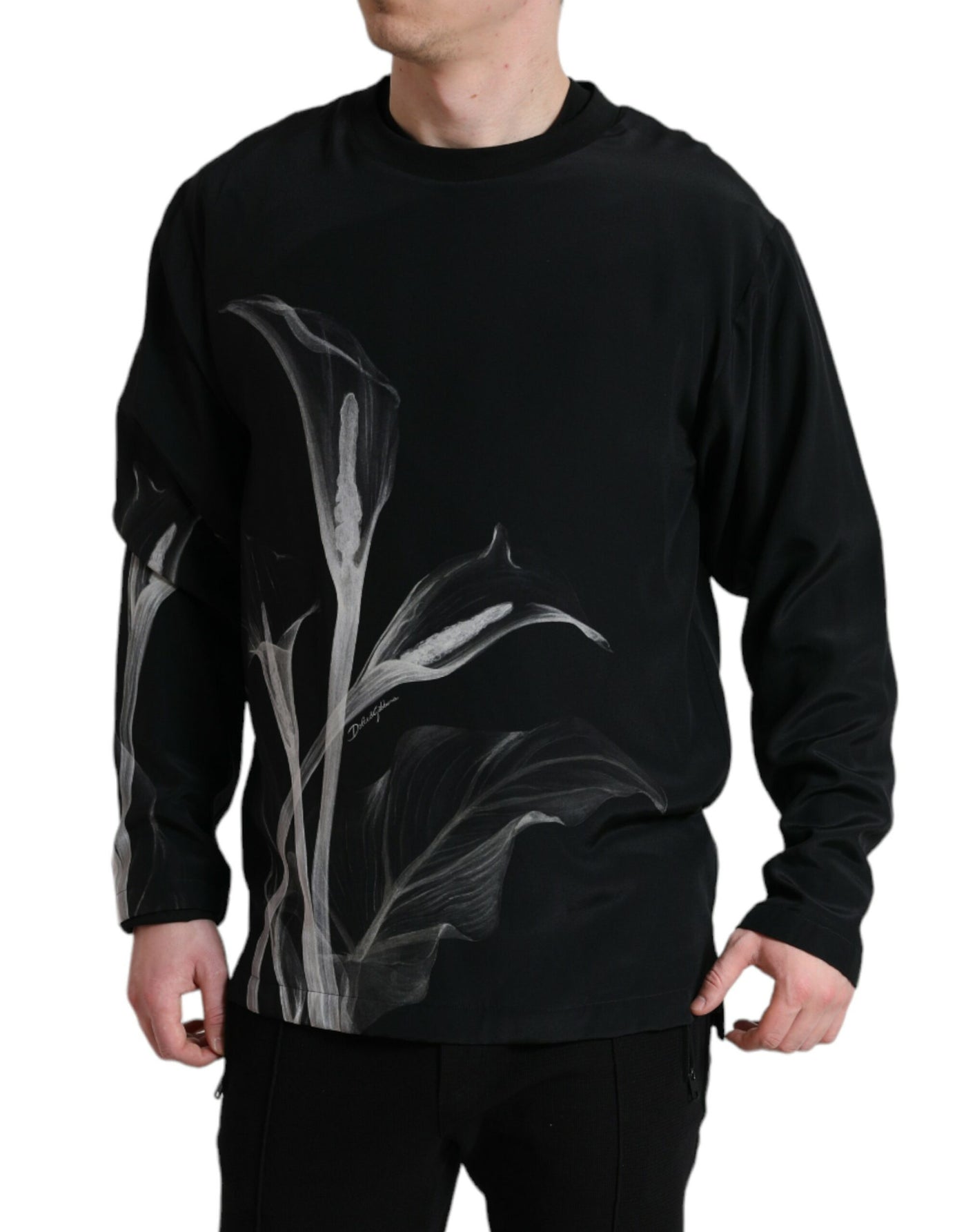 Pull ras du cou noir à imprimé floral Dolce &amp; Gabbana