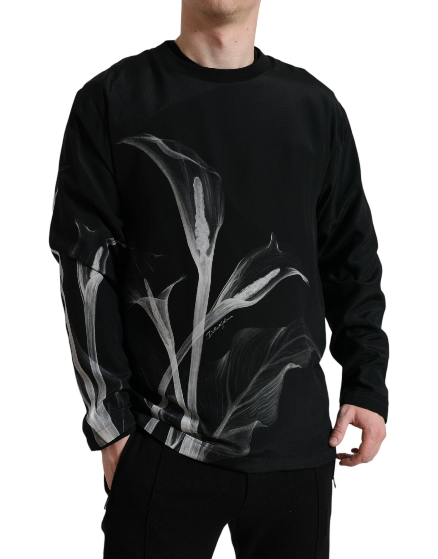 Pull ras du cou noir à imprimé floral Dolce &amp; Gabbana
