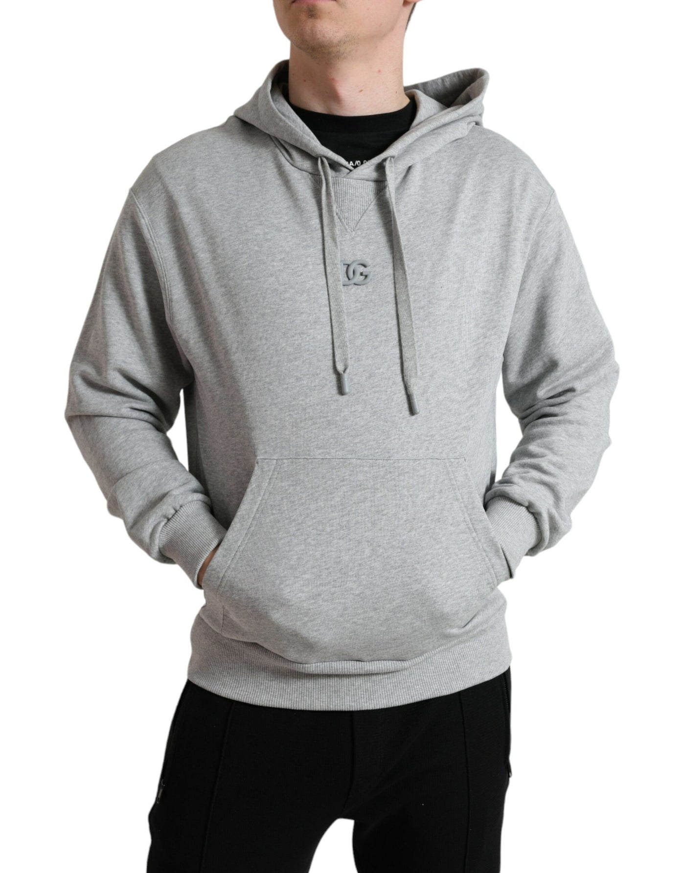 Sweat-shirt à capuche en coton gris avec logo Dolce &amp; Gabbana