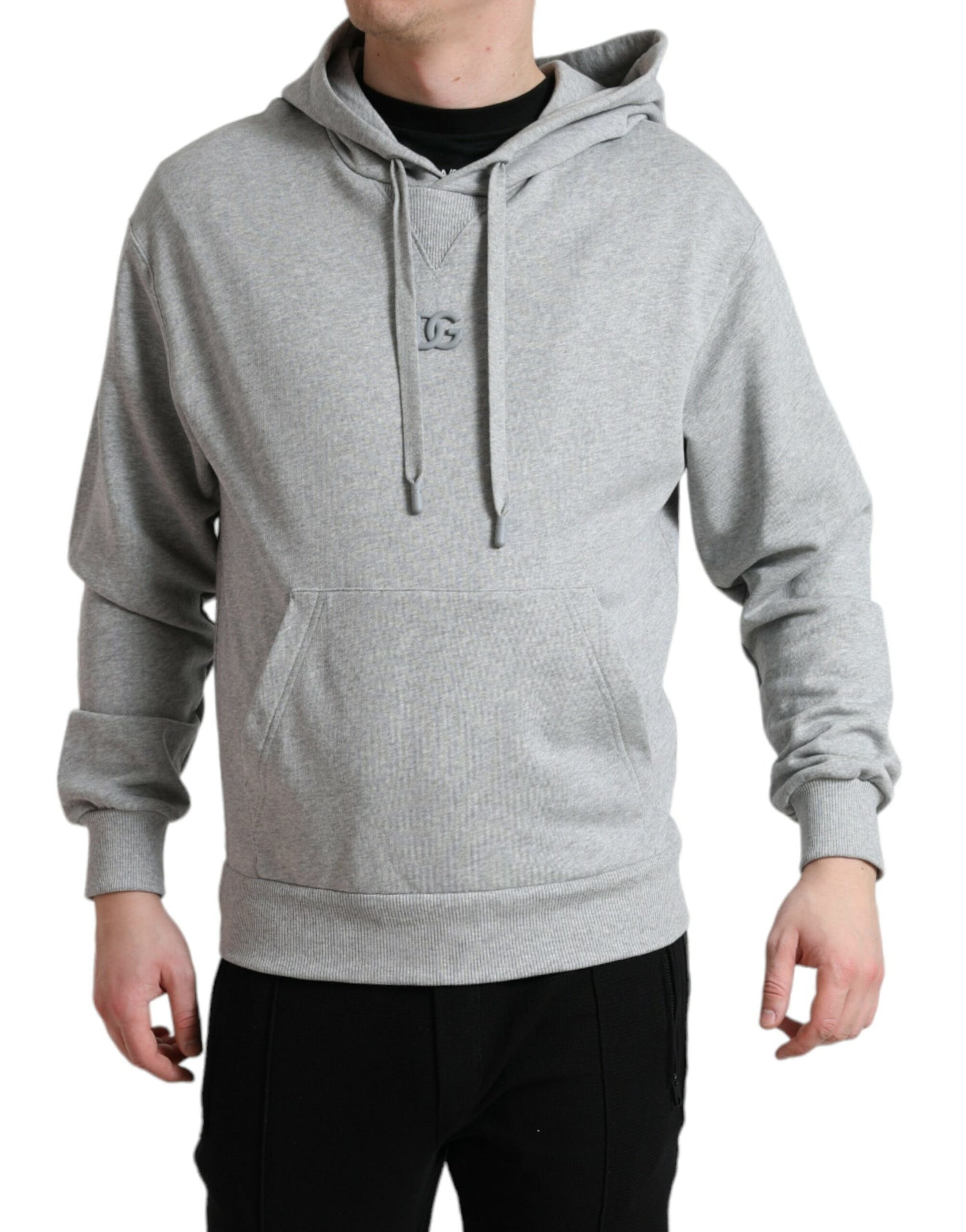 Sweat-shirt à capuche en coton gris avec logo Dolce &amp; Gabbana