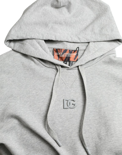 Sweat-shirt à capuche en coton gris avec logo Dolce &amp; Gabbana