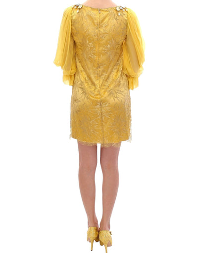 Mini-robe en dentelle jaune et cristaux Dolce &amp; Gabbana