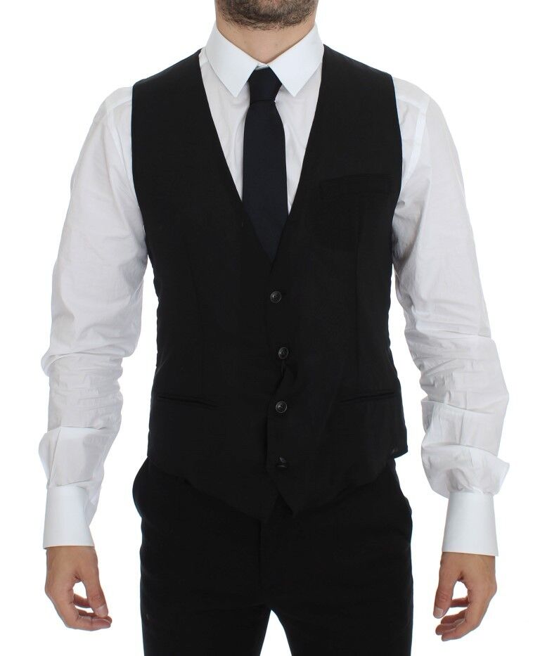 Dolce &amp; Gabbana Zwarte Wollen Formele Jurk Vest Gilet Jas