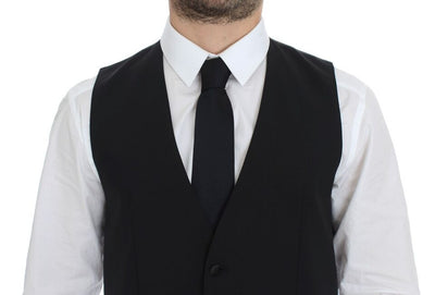 Dolce &amp; Gabbana Zwarte Wollen Zijden Stretch Jurk Vest Blazer