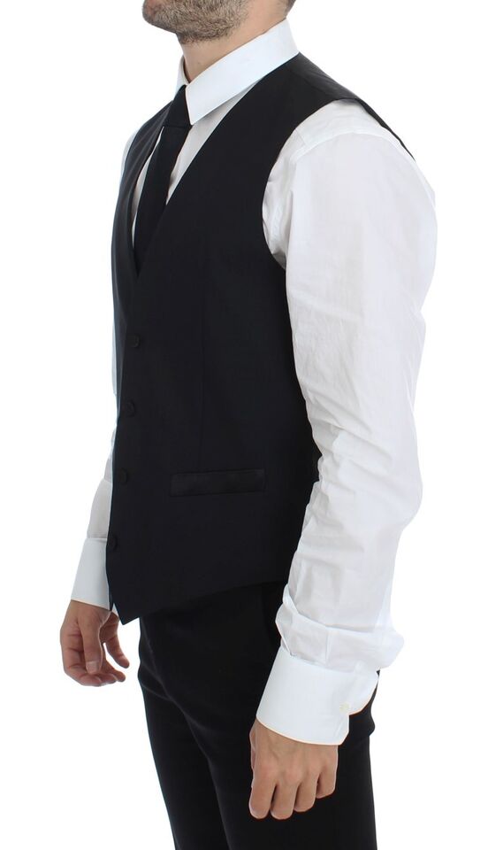 Dolce &amp; Gabbana Zwarte Wollen Zijden Stretch Jurk Vest Blazer