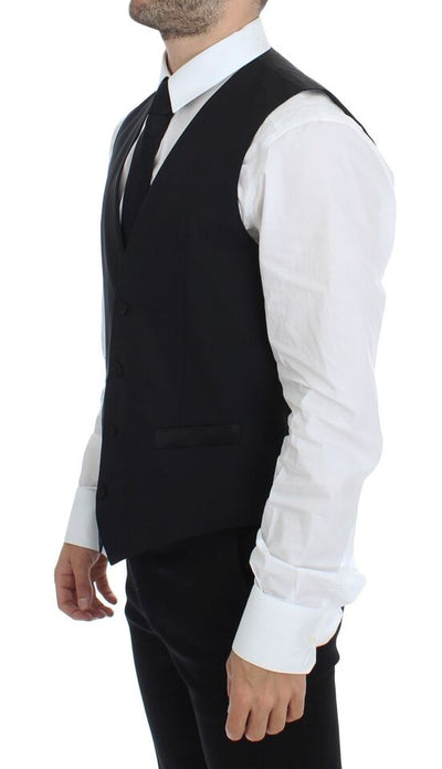Dolce &amp; Gabbana Zwarte Wollen Zijden Stretch Jurk Vest Blazer