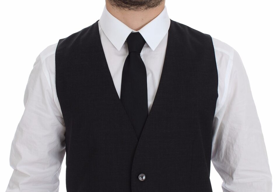 Dolce &amp; Gabbana Grijze Slim Fit Jurk met Knoopsluiting en Formeel Vest