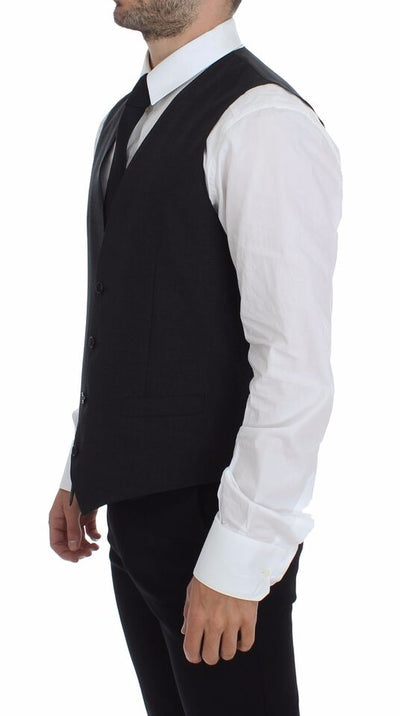 Dolce &amp; Gabbana Grijze Slim Fit Jurk met Knoopsluiting en Formeel Vest