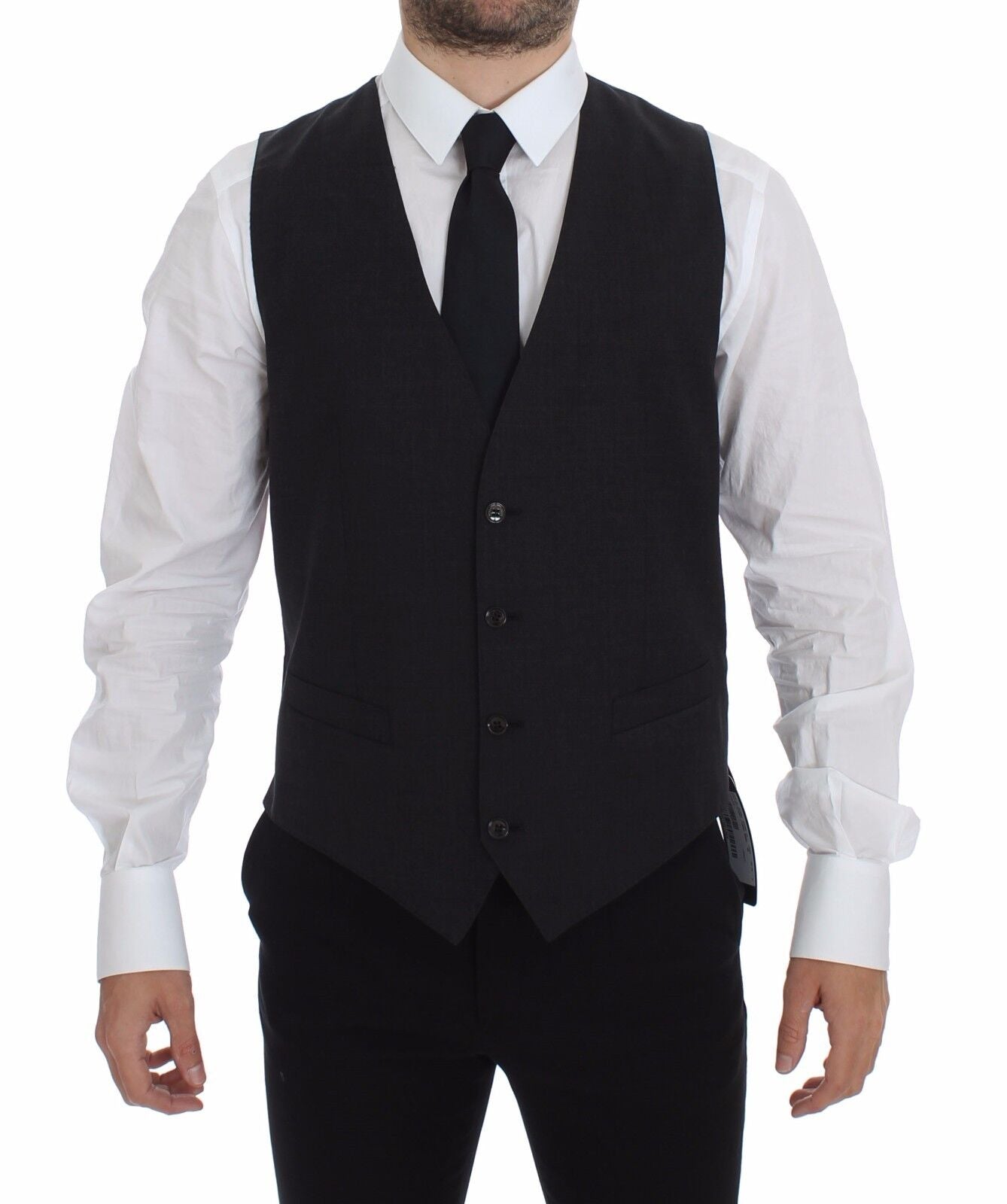 Dolce &amp; Gabbana Grijze Slim Fit Jurk met Knoopsluiting en Formeel Vest