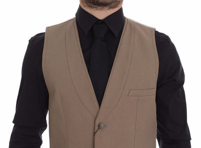 Dolce &amp; Gabbana Beige Katoenen Slim Fit Vest met Knoopsluiting