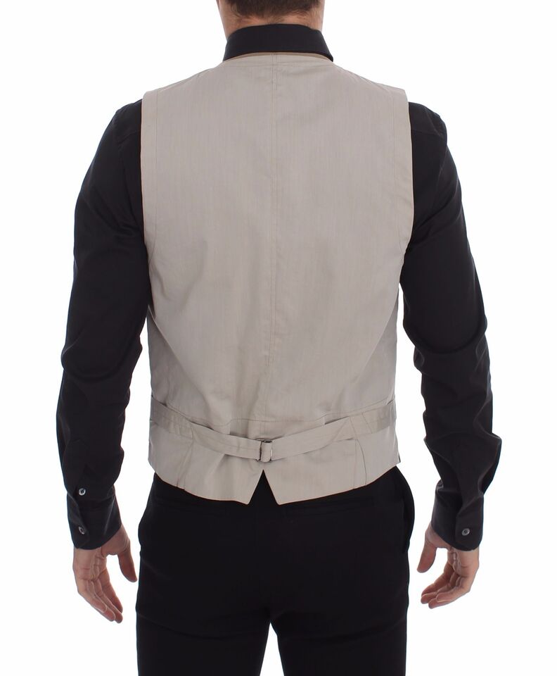 Dolce &amp; Gabbana Beige Katoenen Slim Fit Vest met Knoopsluiting