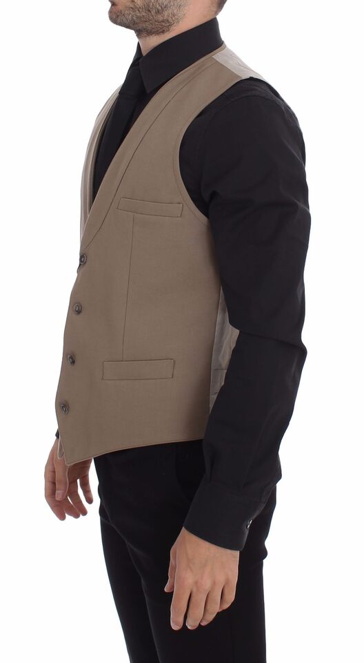 Dolce &amp; Gabbana Beige Katoenen Slim Fit Vest met Knoopsluiting