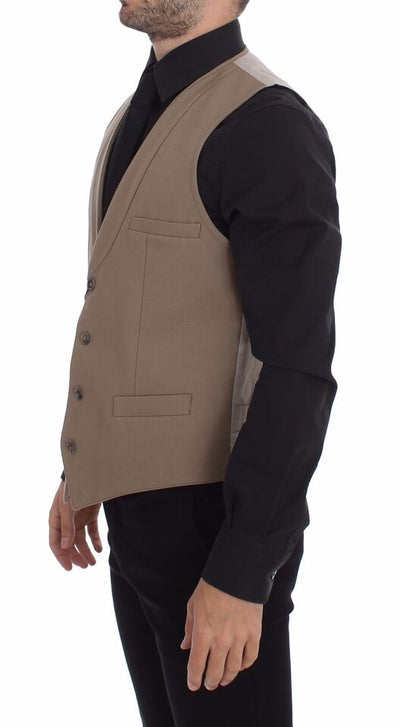 Dolce &amp; Gabbana Beige Katoenen Slim Fit Vest met Knoopsluiting