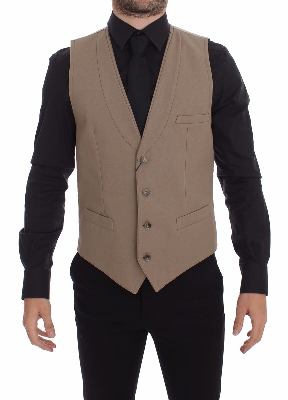 Dolce &amp; Gabbana Beige Katoenen Slim Fit Vest met Knoopsluiting