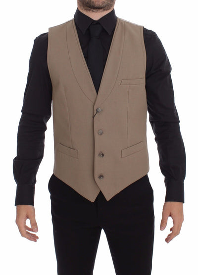 Dolce &amp; Gabbana Beige Katoenen Slim Fit Vest met Knoopsluiting