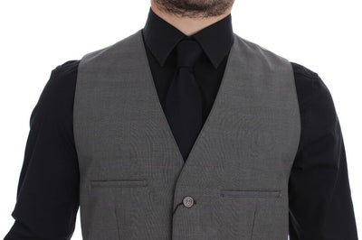 Dolce &amp; Gabbana Grijs Katoenen Slim Fit Vest met Knoopsluiting