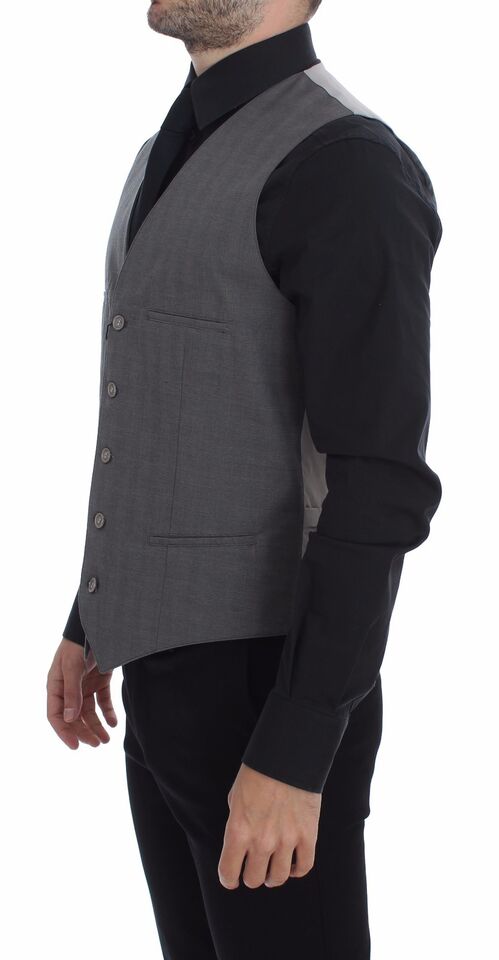 Dolce &amp; Gabbana Grijs Katoenen Slim Fit Vest met Knoopsluiting