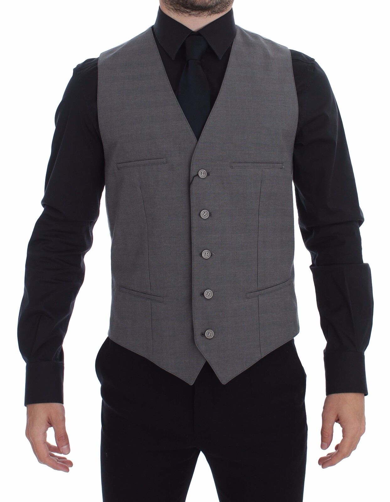 Dolce &amp; Gabbana Grijs Katoenen Slim Fit Vest met Knoopsluiting