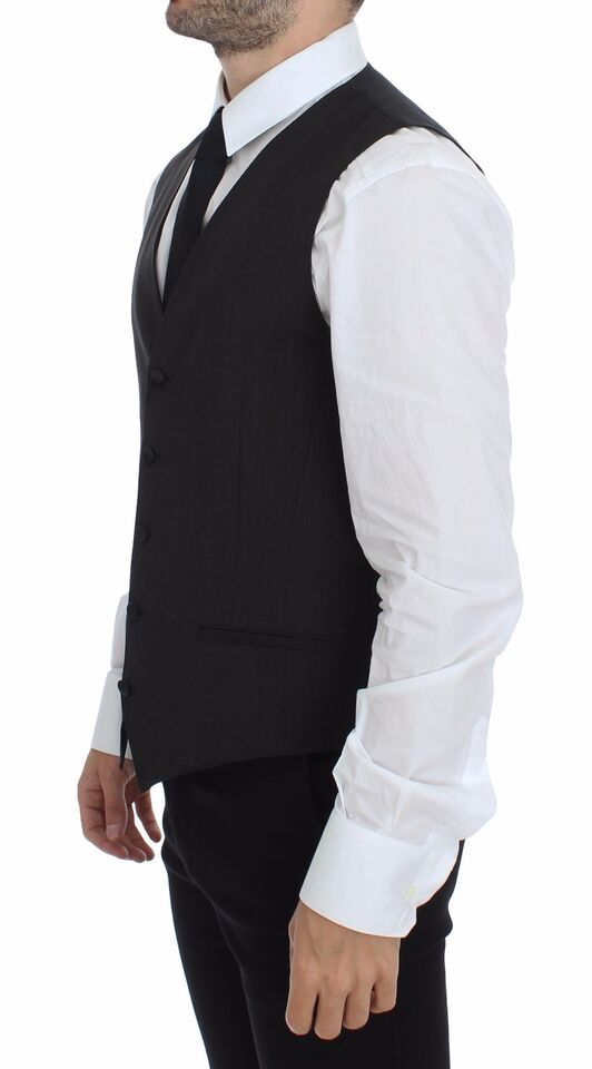 Dolce &amp; Gabbana Grijze Wollen Stretch Jurk Vest Jas Blazer