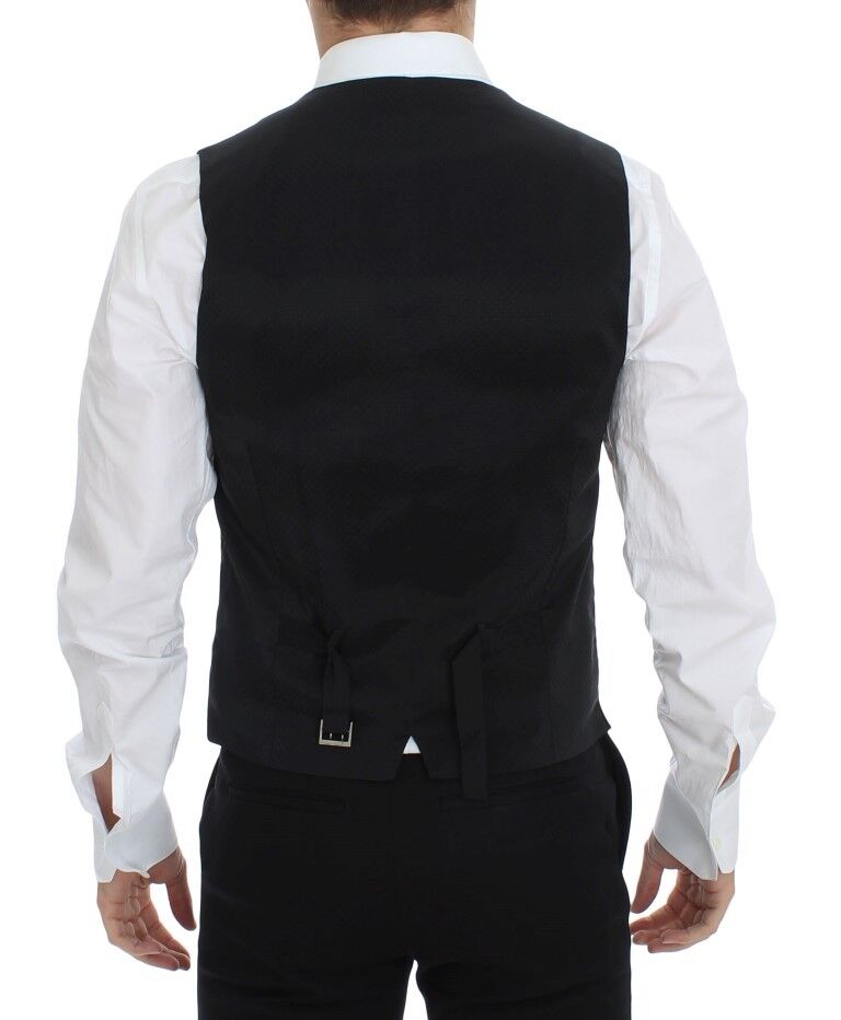 Dolce &amp; Gabbana Zwarte Wollen Zijden Stretch Jurk Vest Blazer