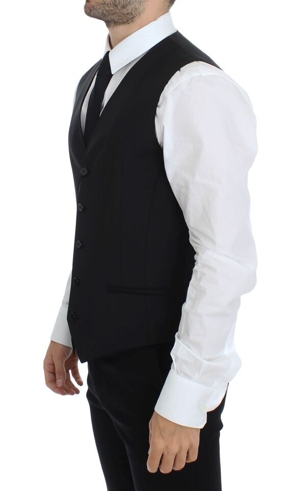 Dolce &amp; Gabbana Zwarte Wollen Zijden Stretch Jurk Vest Blazer