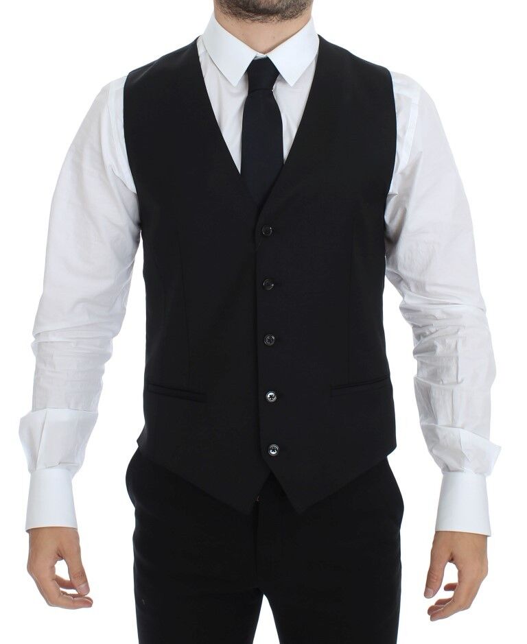 Dolce &amp; Gabbana Zwarte Wollen Zijden Stretch Jurk Vest Blazer
