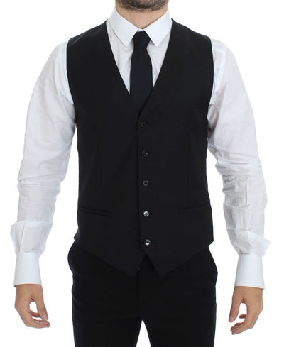 Dolce &amp; Gabbana Zwarte Wollen Zijden Stretch Jurk Vest Blazer