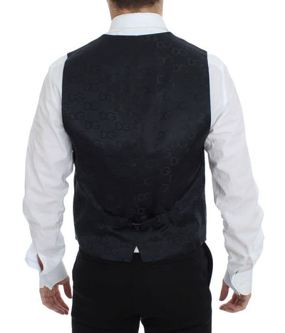 Dolce &amp; Gabbana Grijs Gestreept Wollen Zijden Jurk Vest Gilet