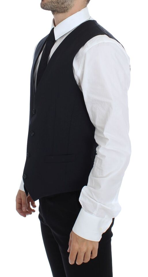 Dolce &amp; Gabbana Grijs Gestreept Wollen Zijden Jurk Vest Gilet
