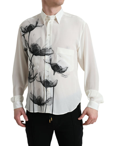 Chemise en soie blanche à col fleuri Dolce &amp; Gabbana
