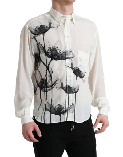 Chemise en soie blanche à col fleuri Dolce &amp; Gabbana