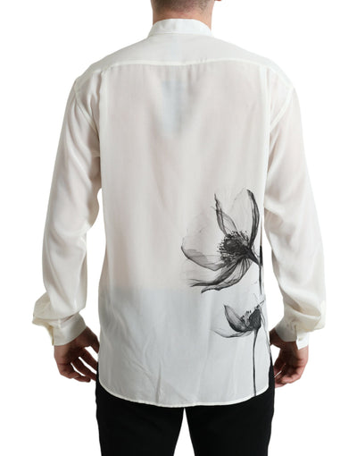 Chemise en soie blanche à col fleuri Dolce &amp; Gabbana