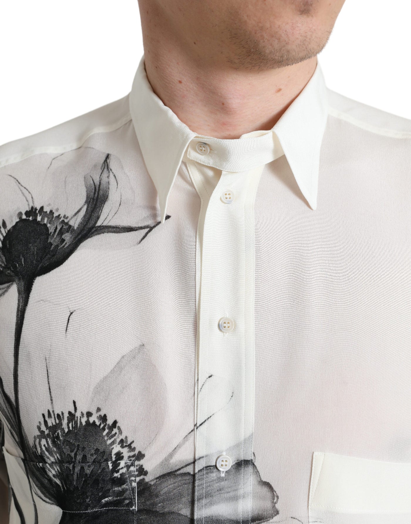 Chemise en soie blanche à col fleuri Dolce &amp; Gabbana
