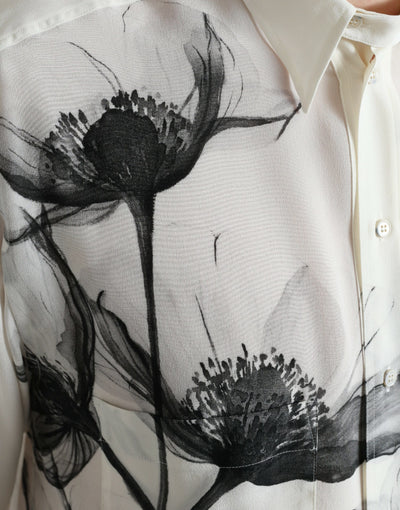 Chemise en soie blanche à col fleuri Dolce &amp; Gabbana