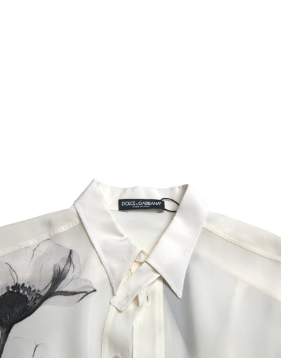 Chemise en soie blanche à col fleuri Dolce &amp; Gabbana