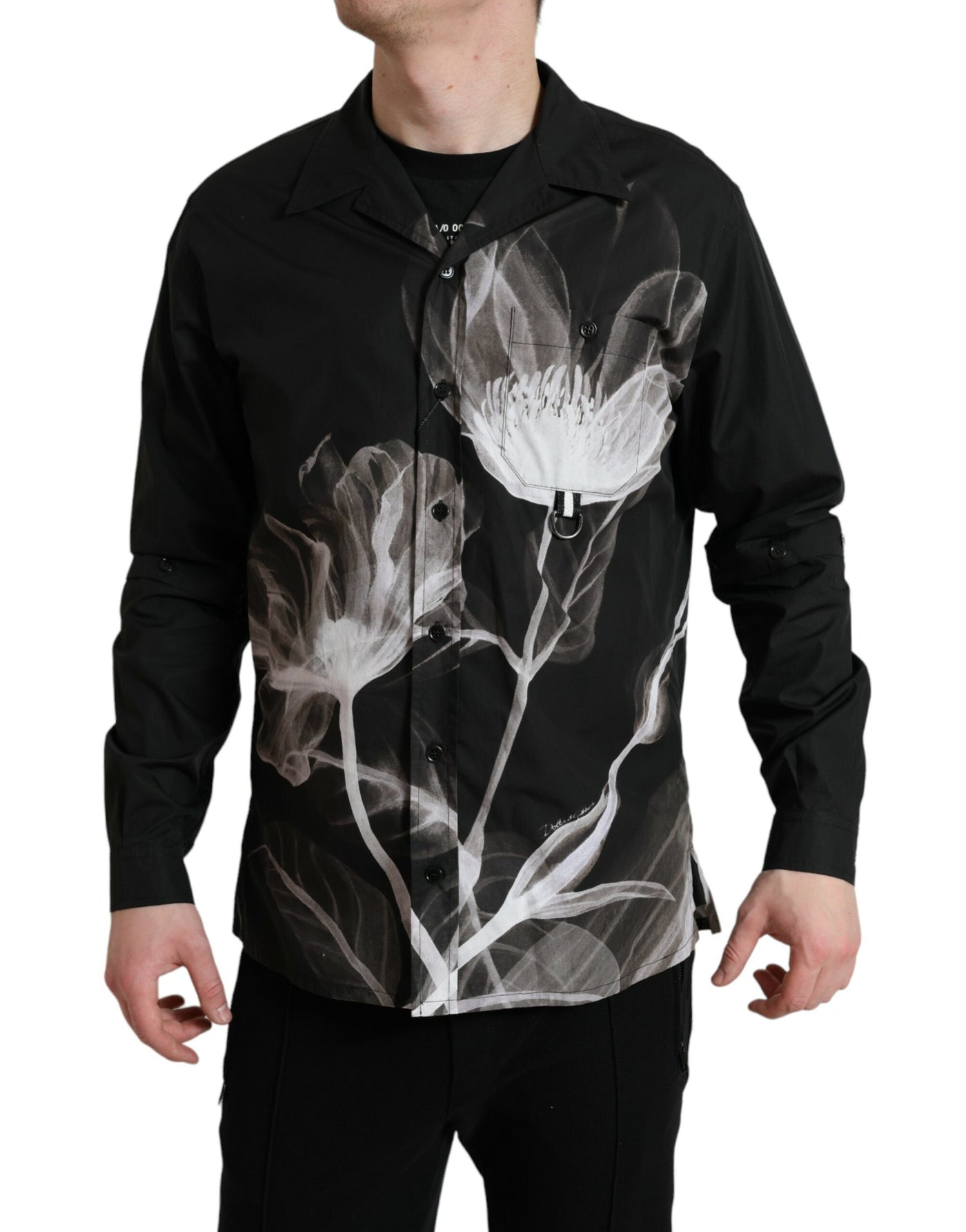 Chemise homme Dolce &amp; Gabbana en coton noir à fleurs et manches longues
