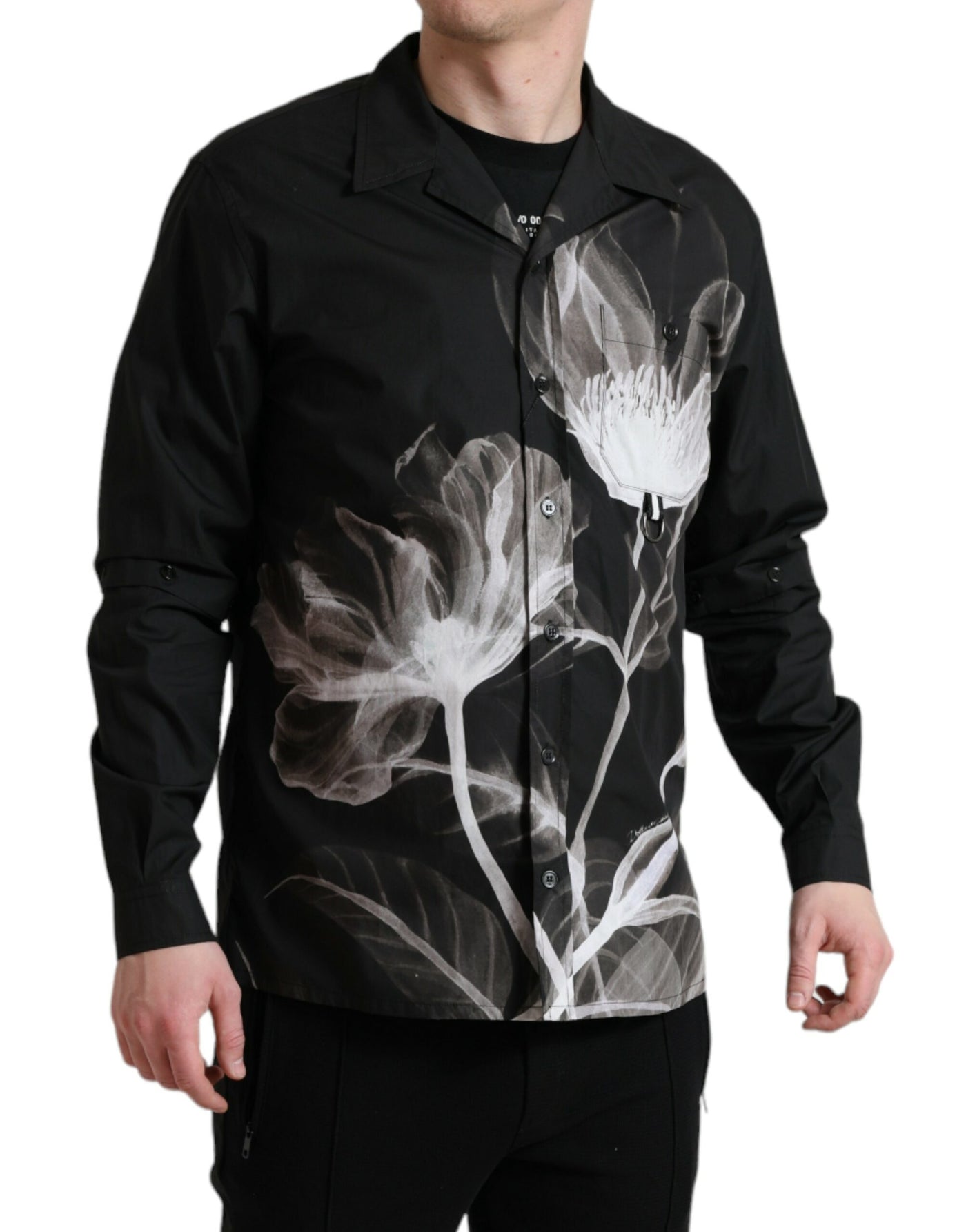 Chemise homme Dolce &amp; Gabbana en coton noir à fleurs et manches longues