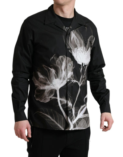Chemise homme Dolce &amp; Gabbana en coton noir à fleurs et manches longues