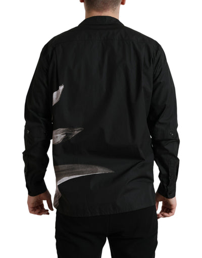 Chemise homme Dolce &amp; Gabbana en coton noir à fleurs et manches longues