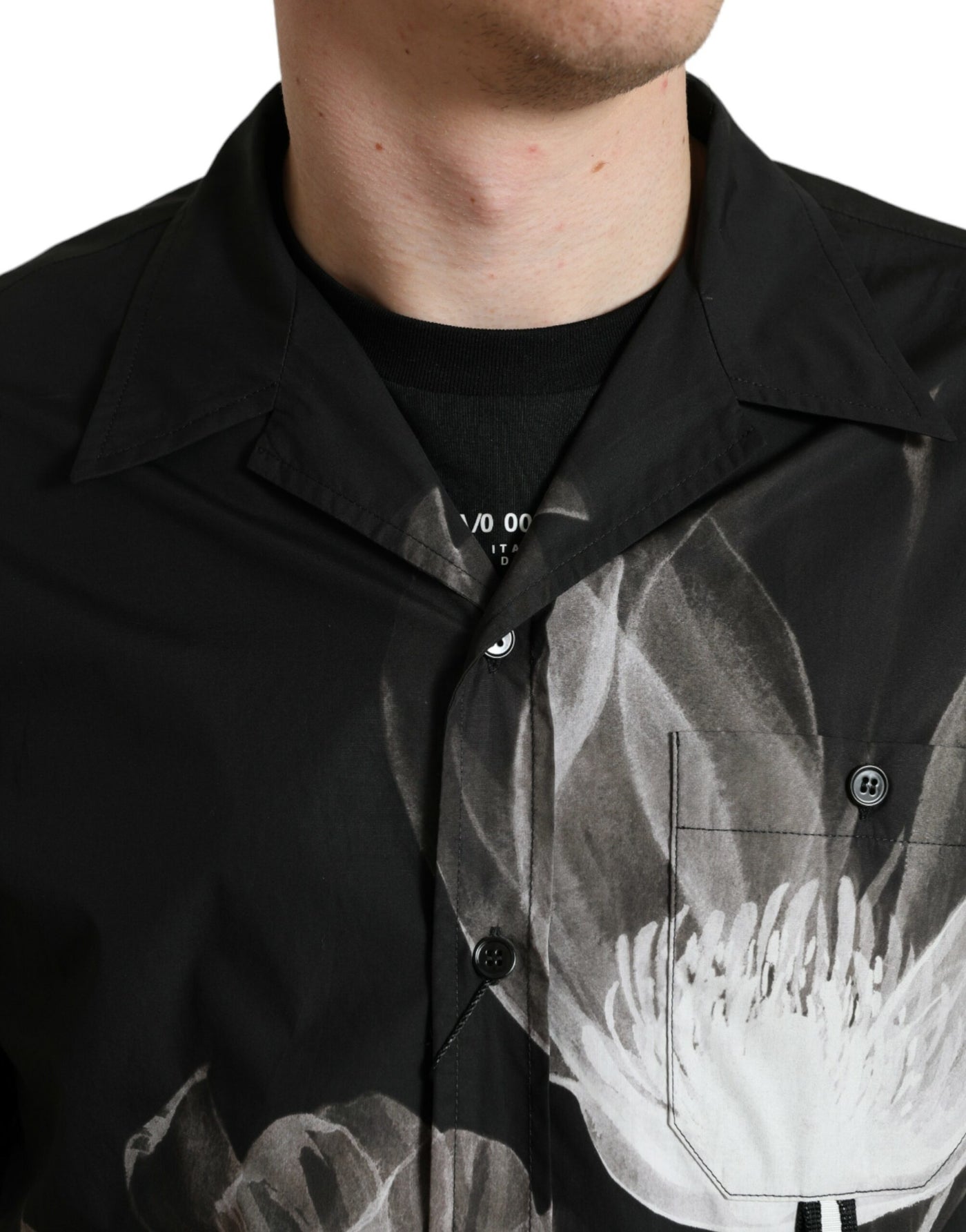 Chemise homme Dolce &amp; Gabbana en coton noir à fleurs et manches longues