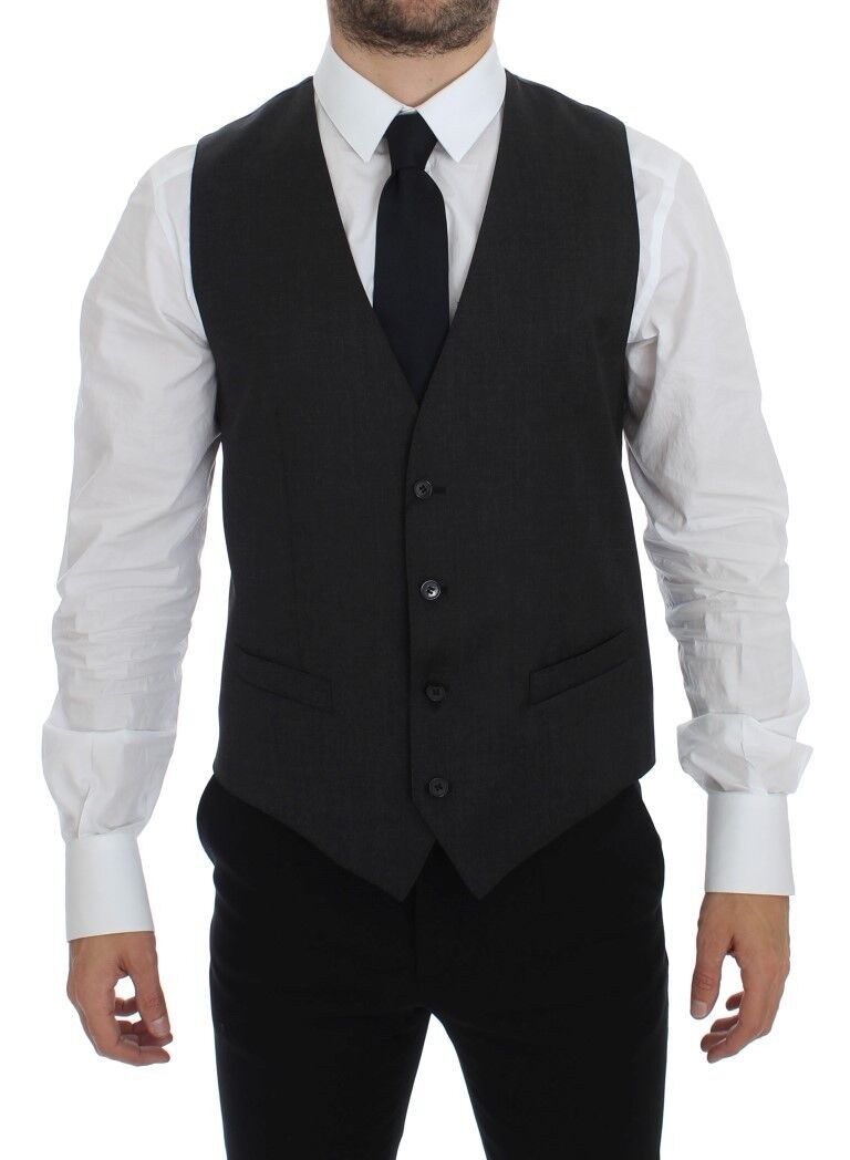 Dolce &amp; Gabbana Grijze Wollen Formele Jurk Vest Gilet Weste