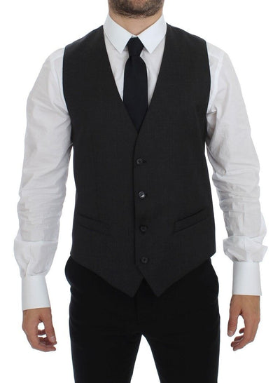 Dolce &amp; Gabbana Grijze Wollen Formele Jurk Vest Gilet Weste