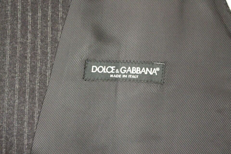 Gilet simple boutonnage en laine à rayures grises Dolce &amp; Gabbana