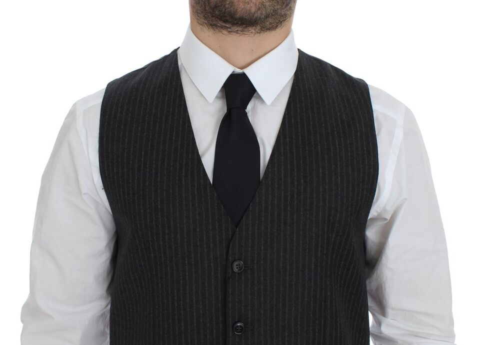 Gilet simple boutonnage en laine à rayures grises Dolce &amp; Gabbana