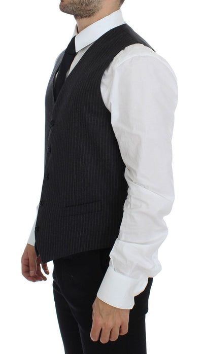 Gilet simple boutonnage en laine à rayures grises Dolce &amp; Gabbana