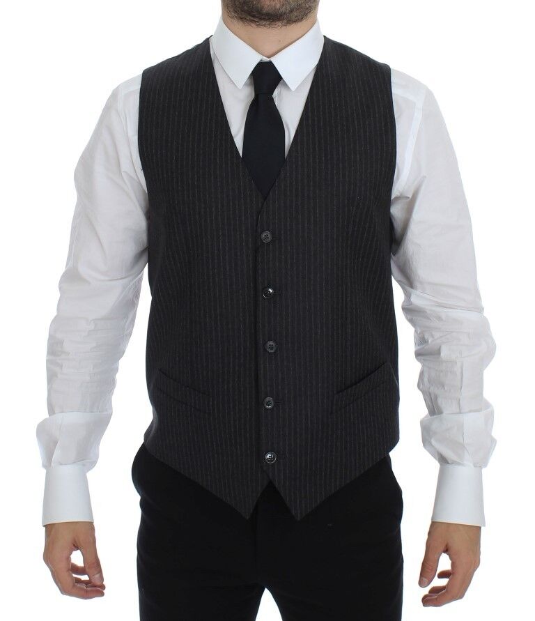 Gilet simple boutonnage en laine à rayures grises Dolce &amp; Gabbana