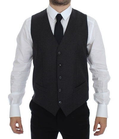 Gilet simple boutonnage en laine à rayures grises Dolce &amp; Gabbana