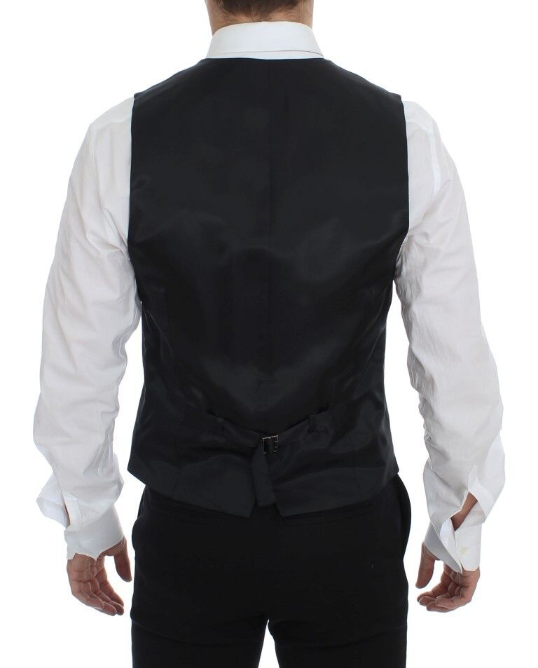 Gilet simple boutonnage en laine à rayures grises Dolce &amp; Gabbana