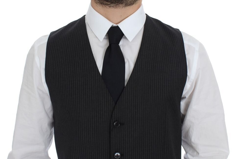 Gilet simple boutonnage en laine à rayures grises Dolce &amp; Gabbana